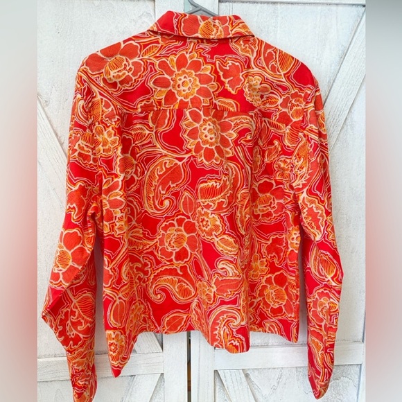 Coldwater Creek Floral Jacket Top Women’s Size Large Orange Coastal 100% Cotton - Picture 6 of 10